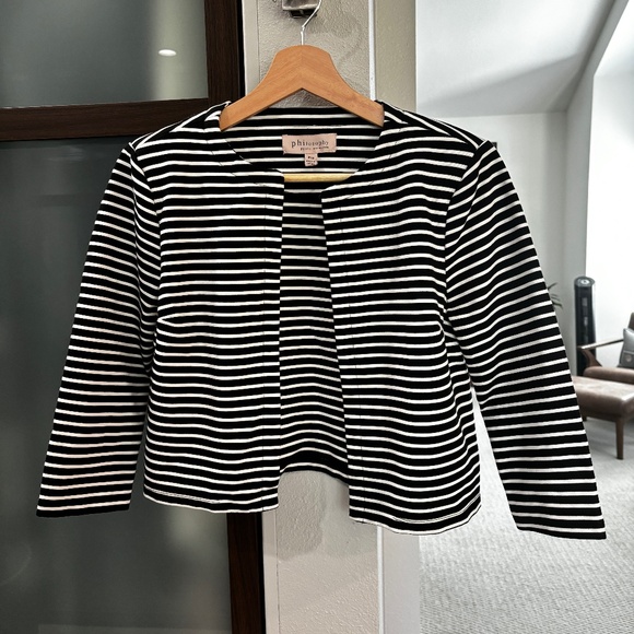 Philosophy 3/4 Sleeve Cropped Jacket - Black/White Petite S - Picture 2 of 8